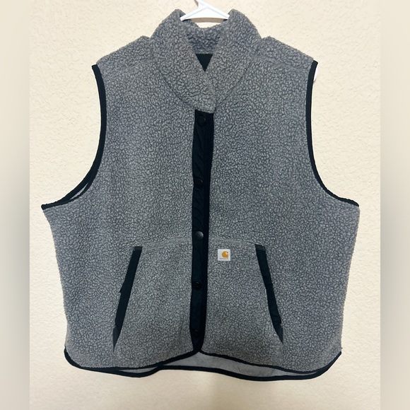 Carhartt Women's Vest XXL (20) Relaxed Fit Sherpa Fleece Snap Front Gray Black - Picture 5 of 12